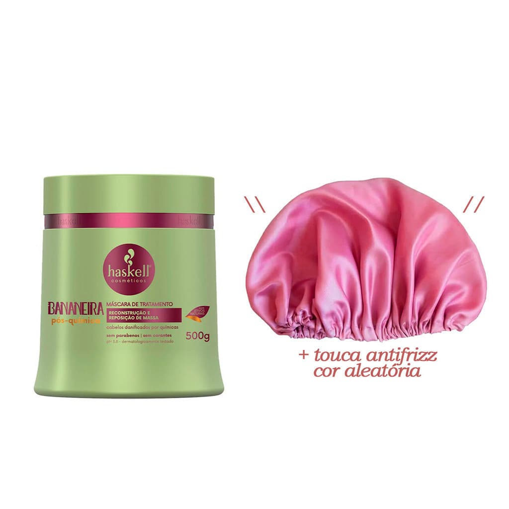 Kit Haskell Máscara Capilar Bananeira 500g + Touca de Cetim Defrizante