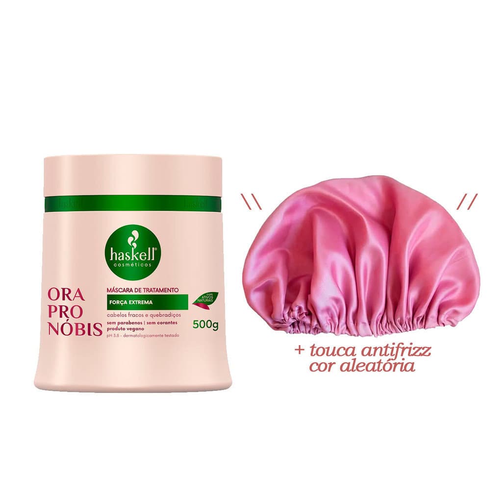 Kit Haskell Máscara Capilar Ora Pro Nobis 500g + Touca Cetim Defrizante