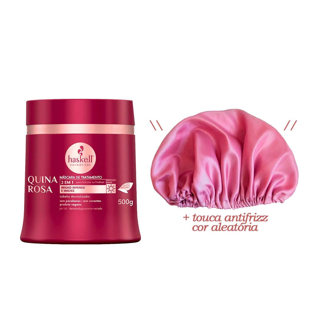 Kit Haskell Máscara Capilar Quina Rosa 500g + Touca de Cetim Defrizante