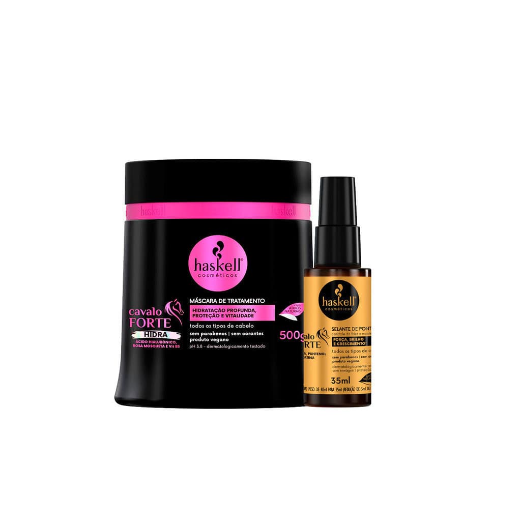 Kit Haskell Máscara Capilar Cavalo Forte Hidra 500g + Reparador Pontas