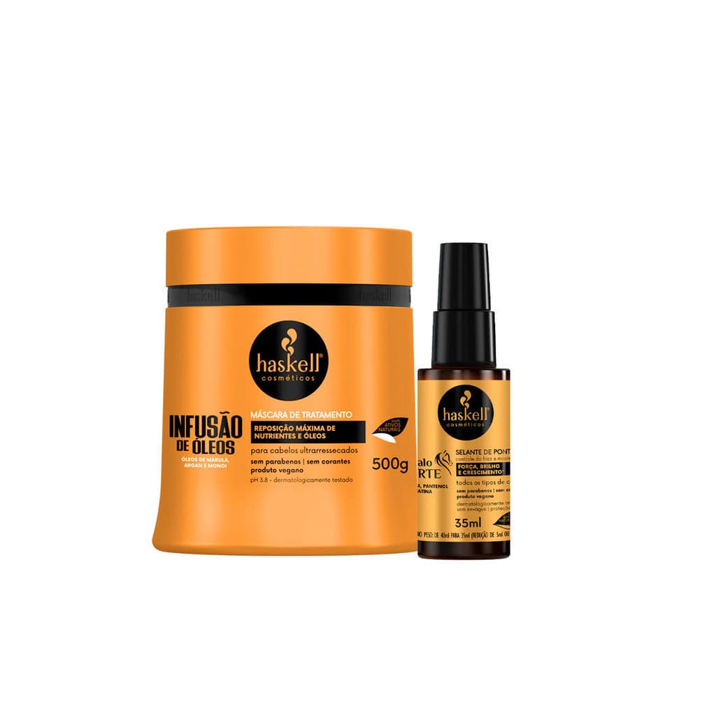 Kit Haskell Máscara Capilar Infusão de Óleos 500g + Reparador Pontas