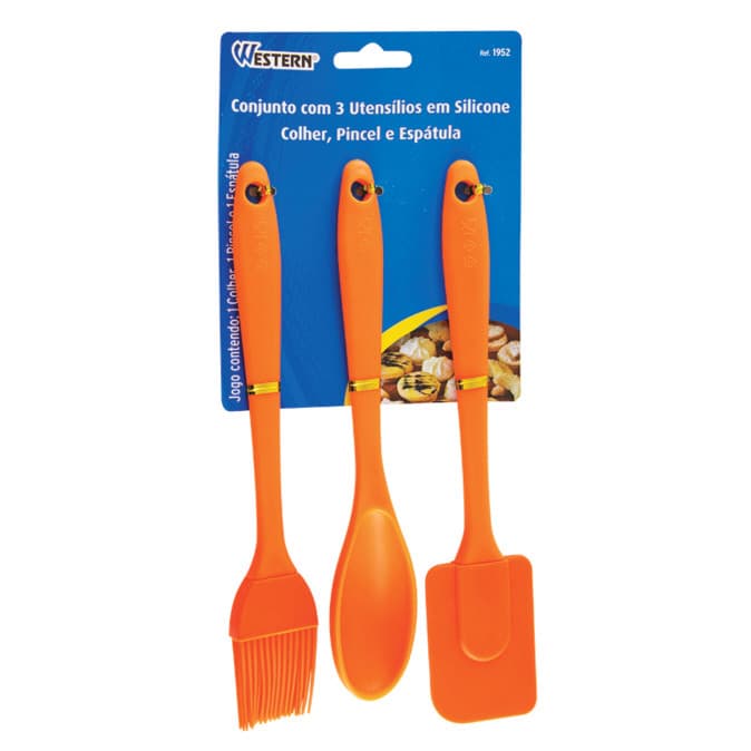 SILICONE - ESPATULA 22CM + COLHER 20CM + PINCEL 21CM