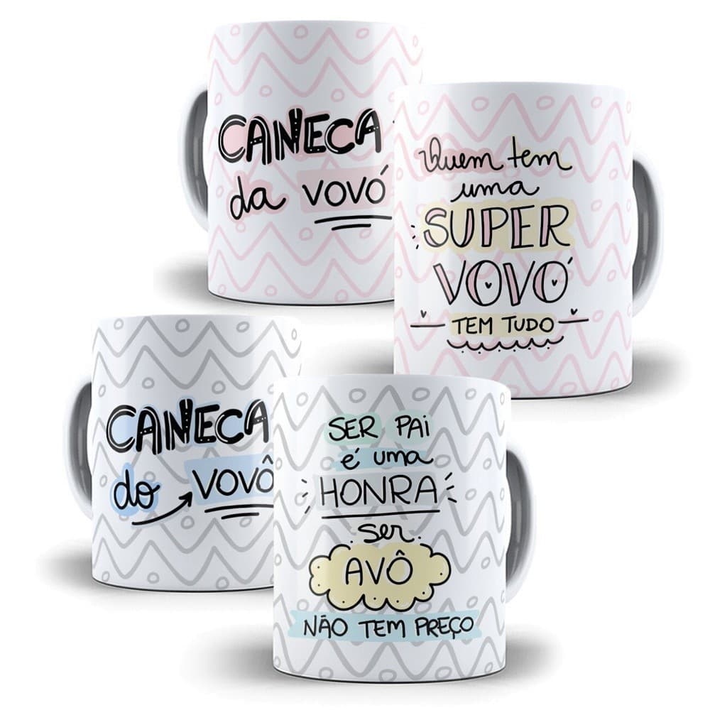 KIT 2 Canecas Porcelana Personalizada Vovô e Vovó 325ml - Caneca avó, xícara vovó, caneca vovó, caneca vovô