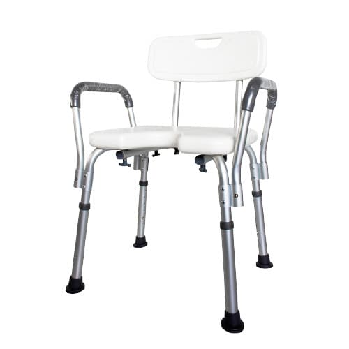 Cadeira Com Encosto de Banho Alça Lateral Abertura Frontal Idoso 100kg Inoxidável Aluminio Higiênica