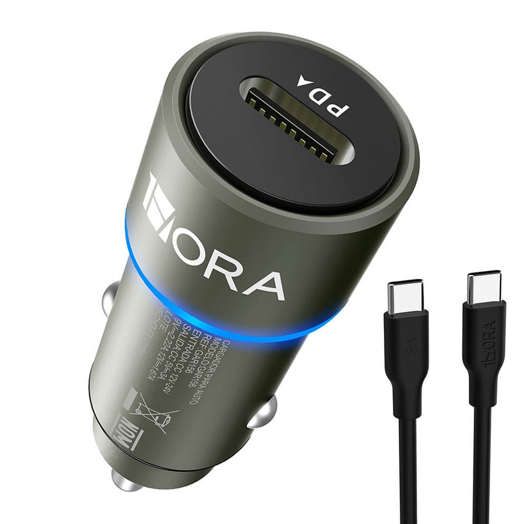 Carregador Veicular Carro 1Hora 3A+Cabo Usb TipoC Carbon