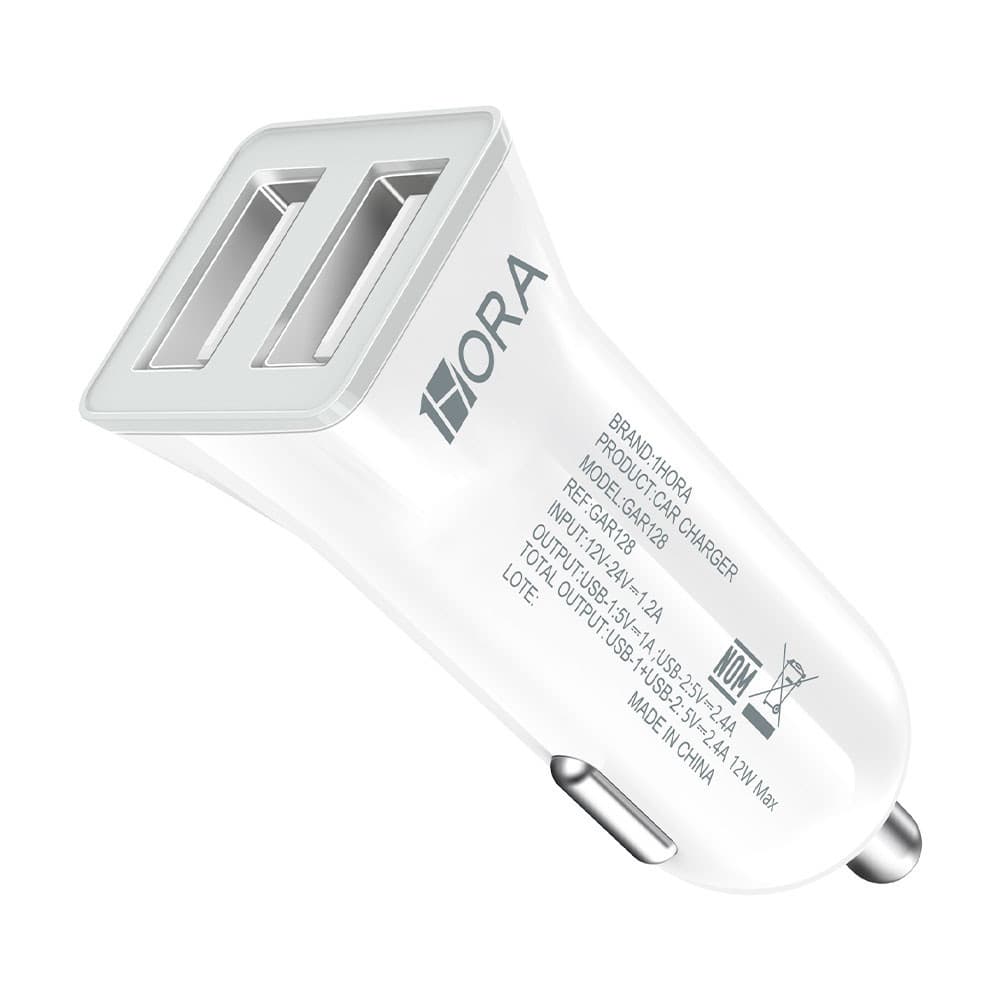 Carregador Veicular Carro 1Hora Portas Usb A 2.4A Branco