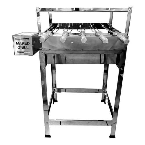 Gira Grill Caçamba Aço Inox Churrasqueira 5 Espetos Mared