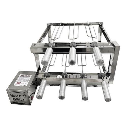 Gira Grill Dupla Mared Aço Inox Com 7 Espetos