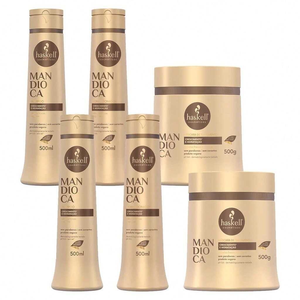 2 Kits Mandioca Nutri e Fortalece Haskell 6x500ml ( 2 Shampoo + 2 Condicionador + 2 Máscaras )