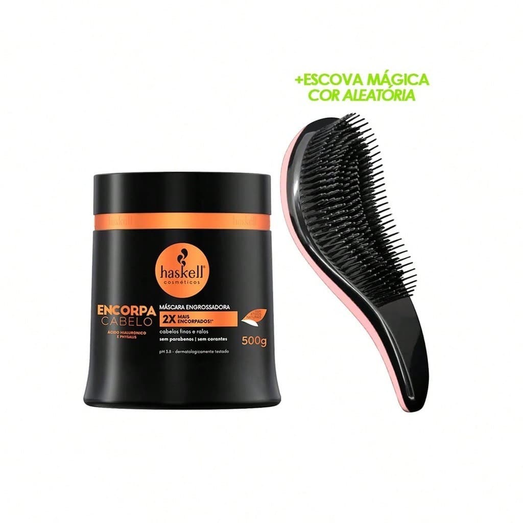 Máscara Haskell Encorpa Cabelo Finos e Ralos 500g + Escova Mágica Desembaraçar Cabelo