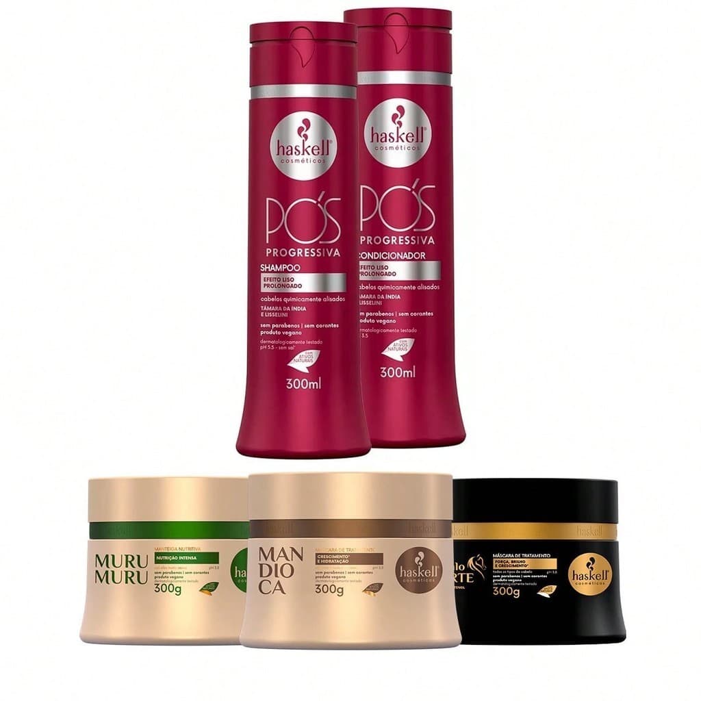 Kit Haskell Shampoo/Condicionador Pós Progressiva 300ml + Cronograma Capilar Mandioca Murumuru Cavalo Forte 300g