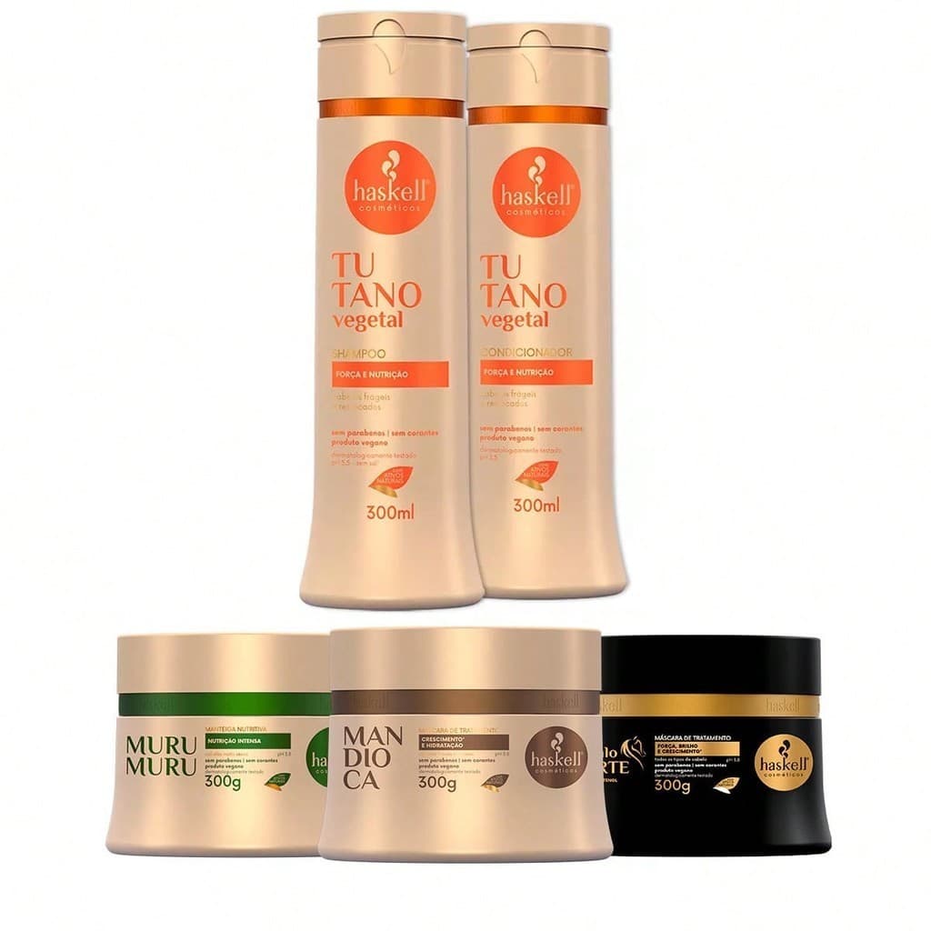 Kit Haskell Shampoo/Condicionador Tutano 300ml + Cronograma Capilar Mandioca Murumuru Cavalo Forte 300g