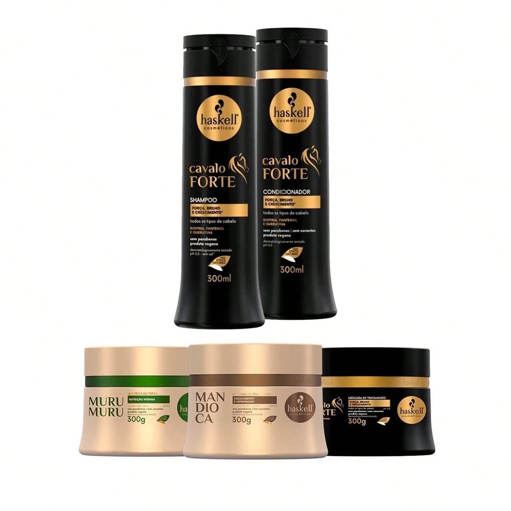 Kit Haskell Shampoo/Condicionador Cavalo Forte 300ml + Cronograma Capilar Mandioca Murumuru Cavalo Forte 300g