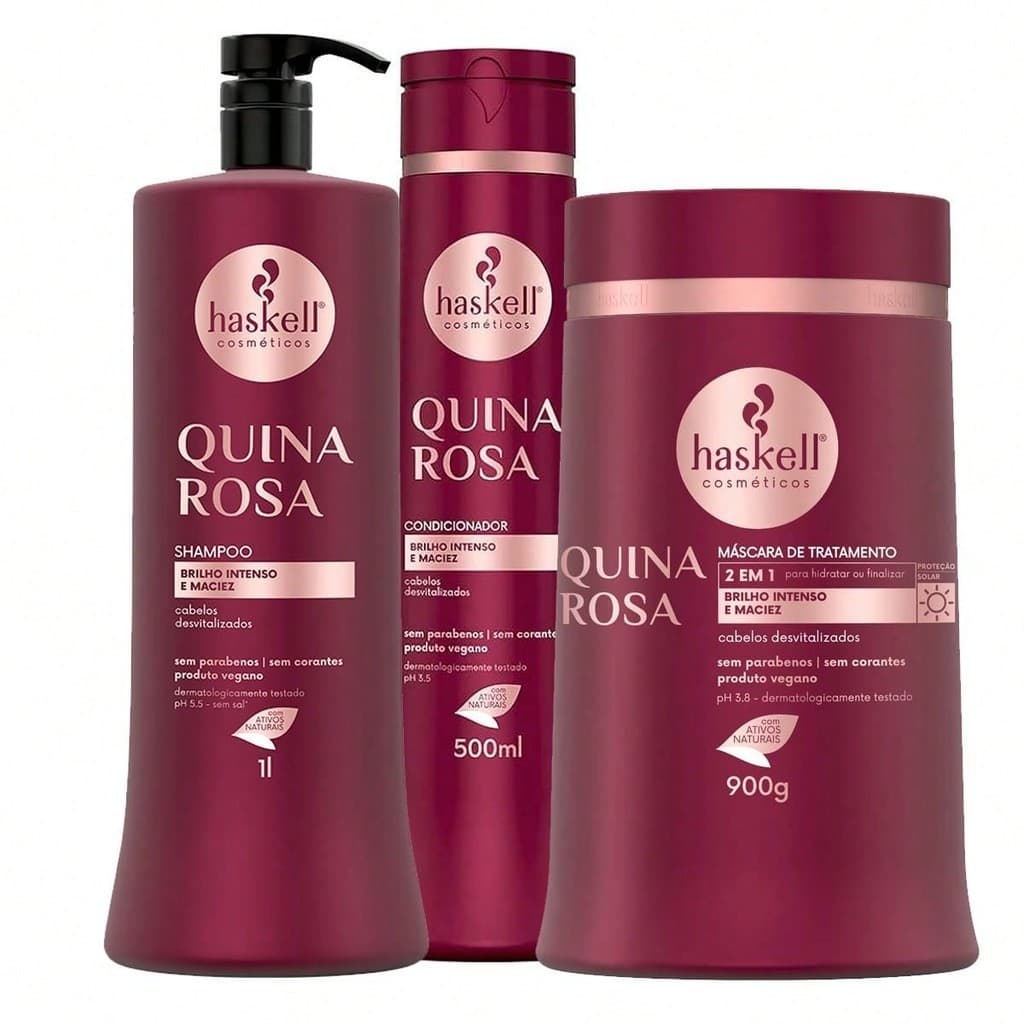Kit Haskell Quina Rosa Shampoo 1L Condicionador 500ml Máscara 900g (3 produtos)