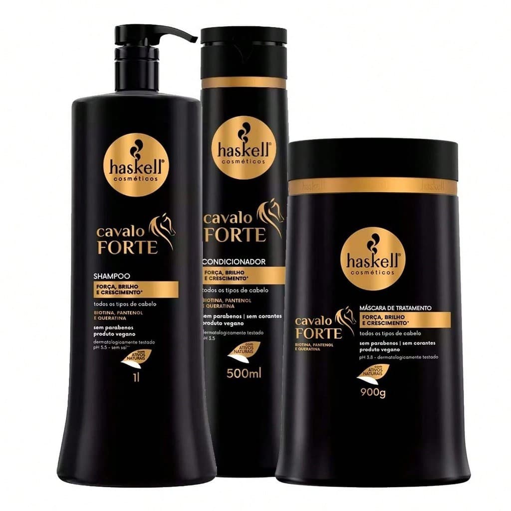 Kit Haskell Cavalo Forte Shampoo 1L Condicionador 500ml Máscara 900g (3 produtos)