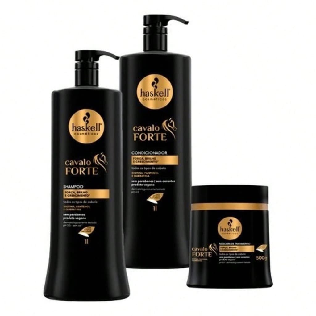 Kit Haskell Cavalo Forte Shampoo e Condicionador 1 Litro + Máscara 500g - Crescimento Capilar
