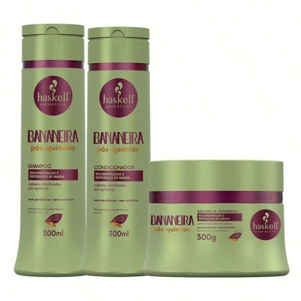 Kit Bananeira Pós-Química Haskell Shampoo, Condicionador e Máscara 300g