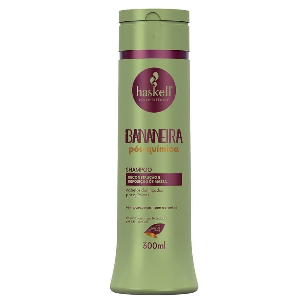 Shampoo Haskell Bananeira Pós-Química 300ml - Reconstrução e Reposição de Massa