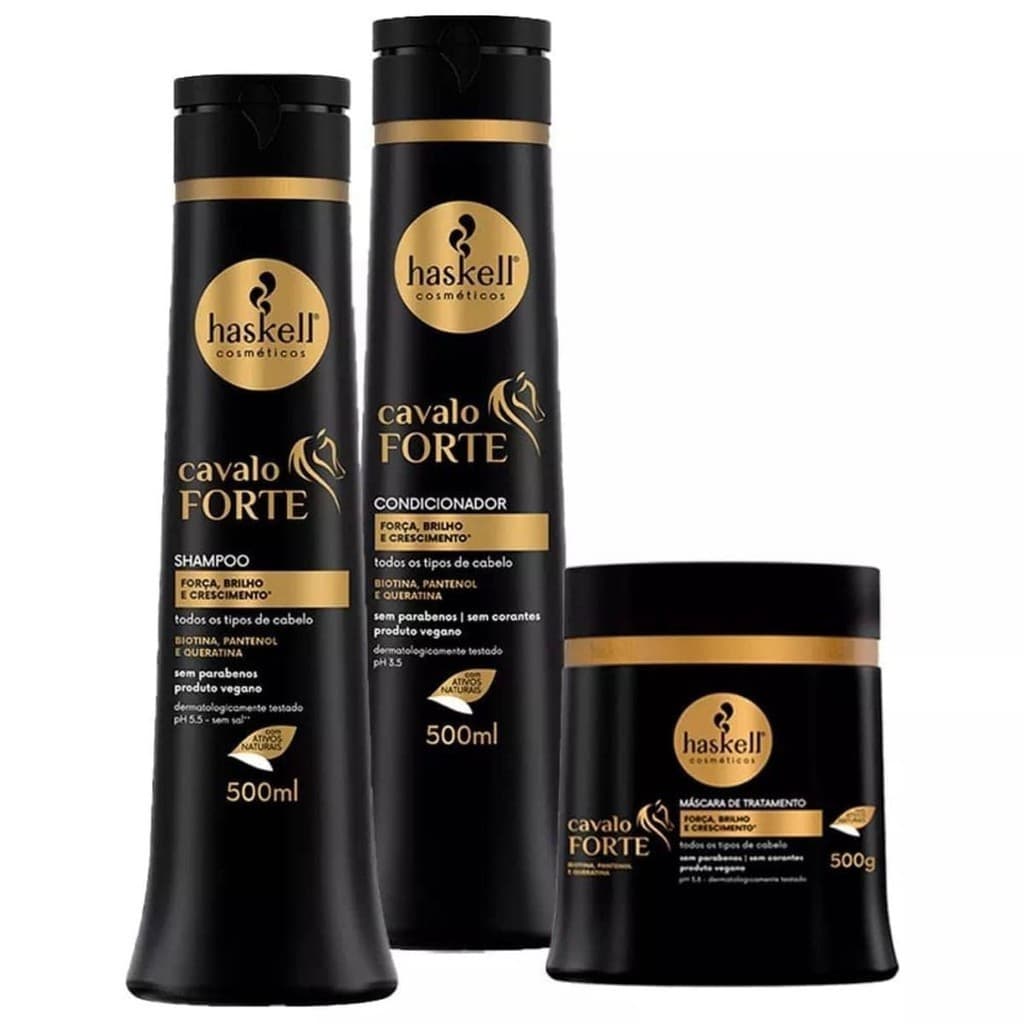 Haskell Kit Cavalo Forte Shampoo + Condicionador 500ml + Máscara 500g - Crescimento Capilar
