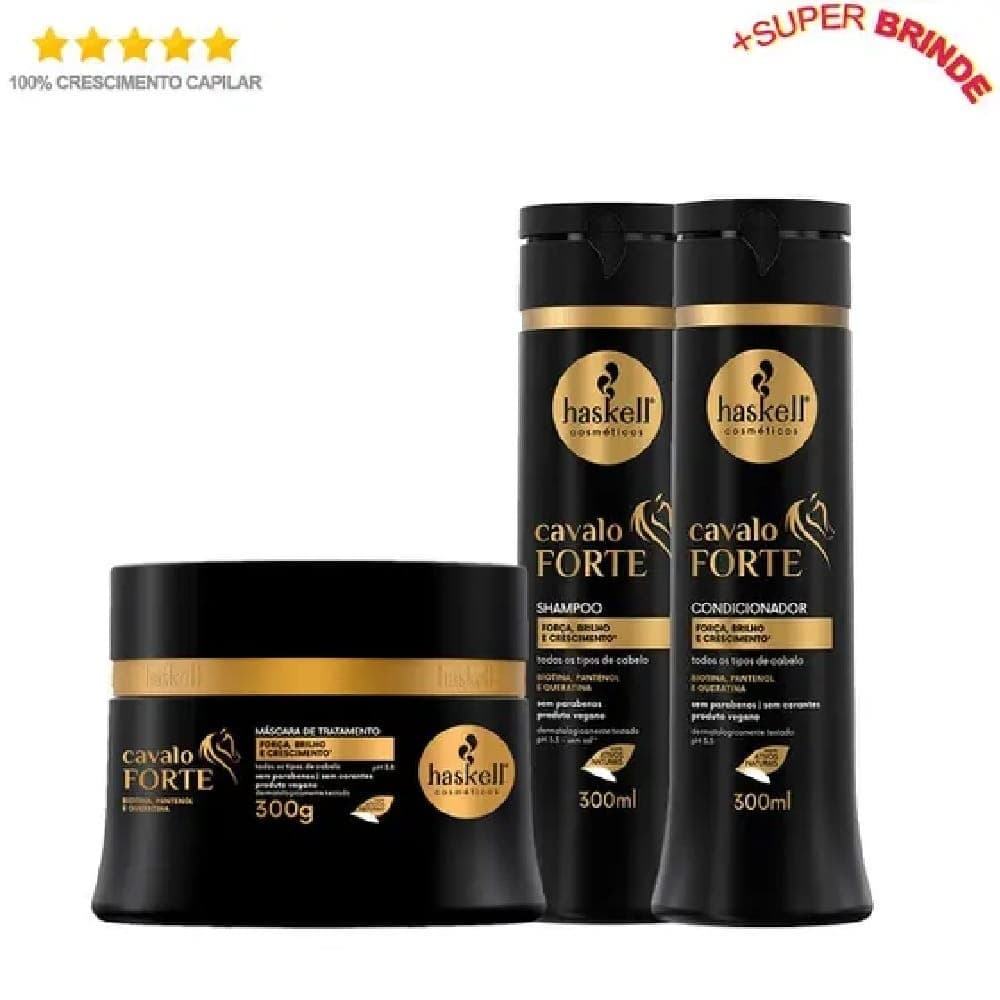 Kit Cavalo Forte Haskell Shampoo Condicionador 300ml + Mascara 300g - Crescimento Capilar