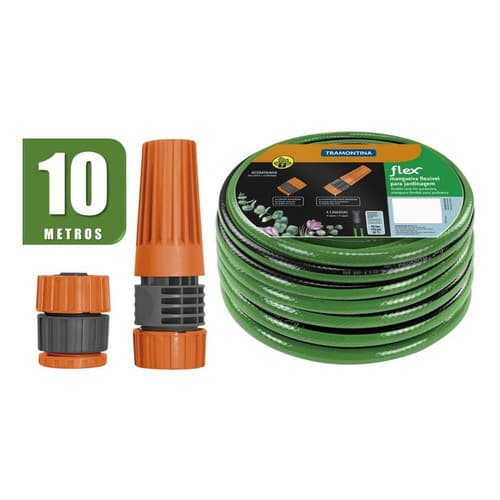 Mangueira 4 Camadas Pvc + Engates Rápidos Tramontina Cor Pretoverde