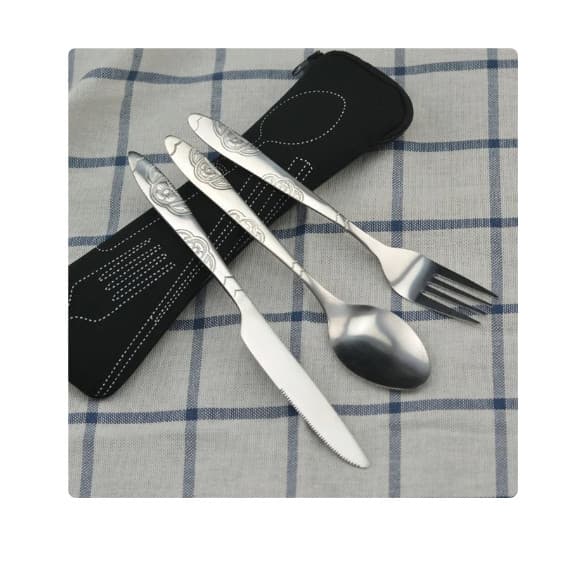 Kit de talheres laváveis com bolsa portátil para camping, colher de acampamento piquenique cor preto