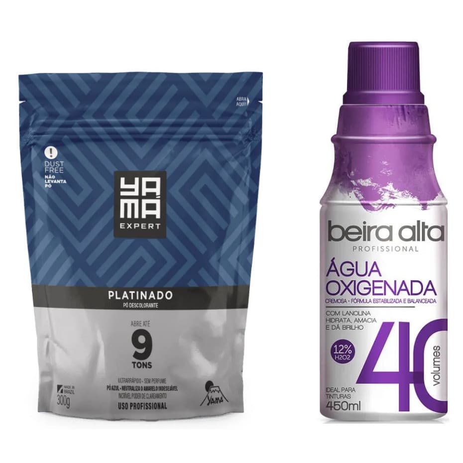 Kit 1 Po Descolorante Platinado Yama 300g + 1 Agua Oxigenada Cremosa Beira Alta 40v 450ml