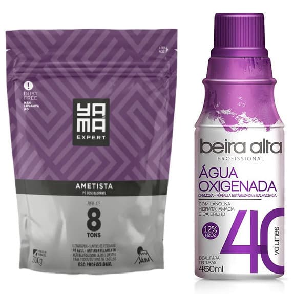 Kit Po Descolorante Ametista Yama 300g + Agua Oxigenada Beira Alta 40v 450ml