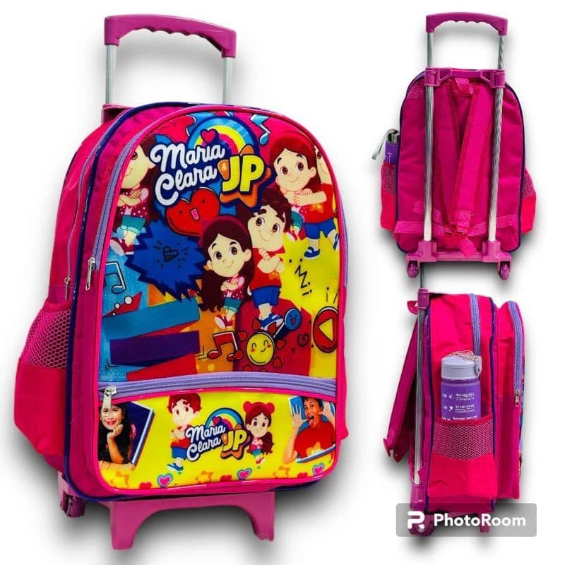 Mochila Escolar Infantil Grande Com Rodinha Maria Clara e JP