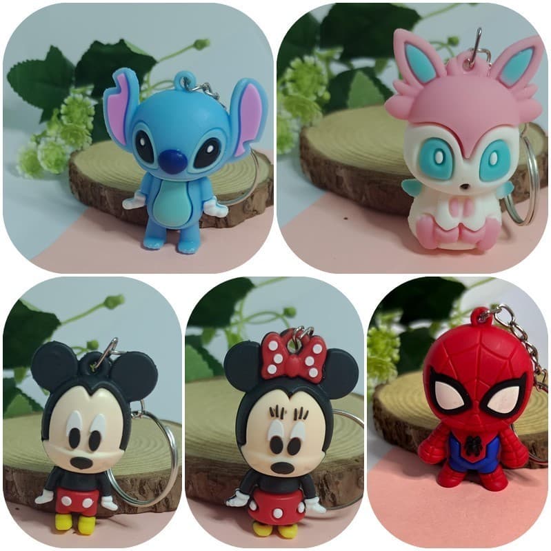 Chaveiro Emborrachado Stitch, Homem Aranha, Mickey e Minnie Mouse Disney