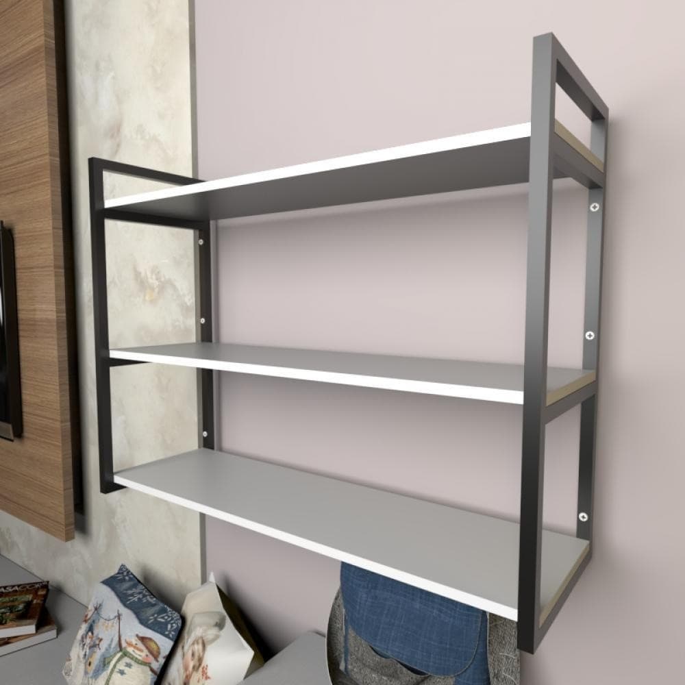 Prateleira industrial com três níveis cor branco 68x30x90 E-Nichos