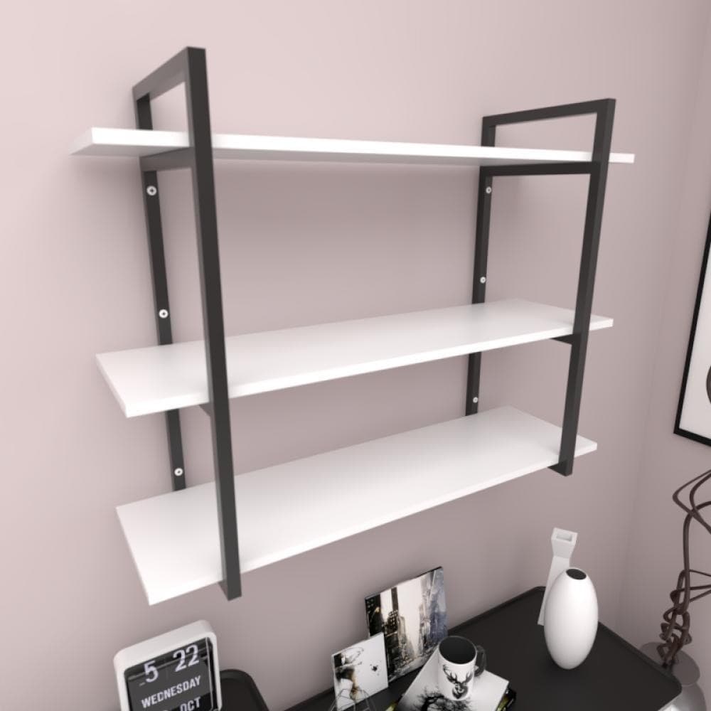 Prateleira industrial com três níveis cor branco 68x30x90 E-Nichos