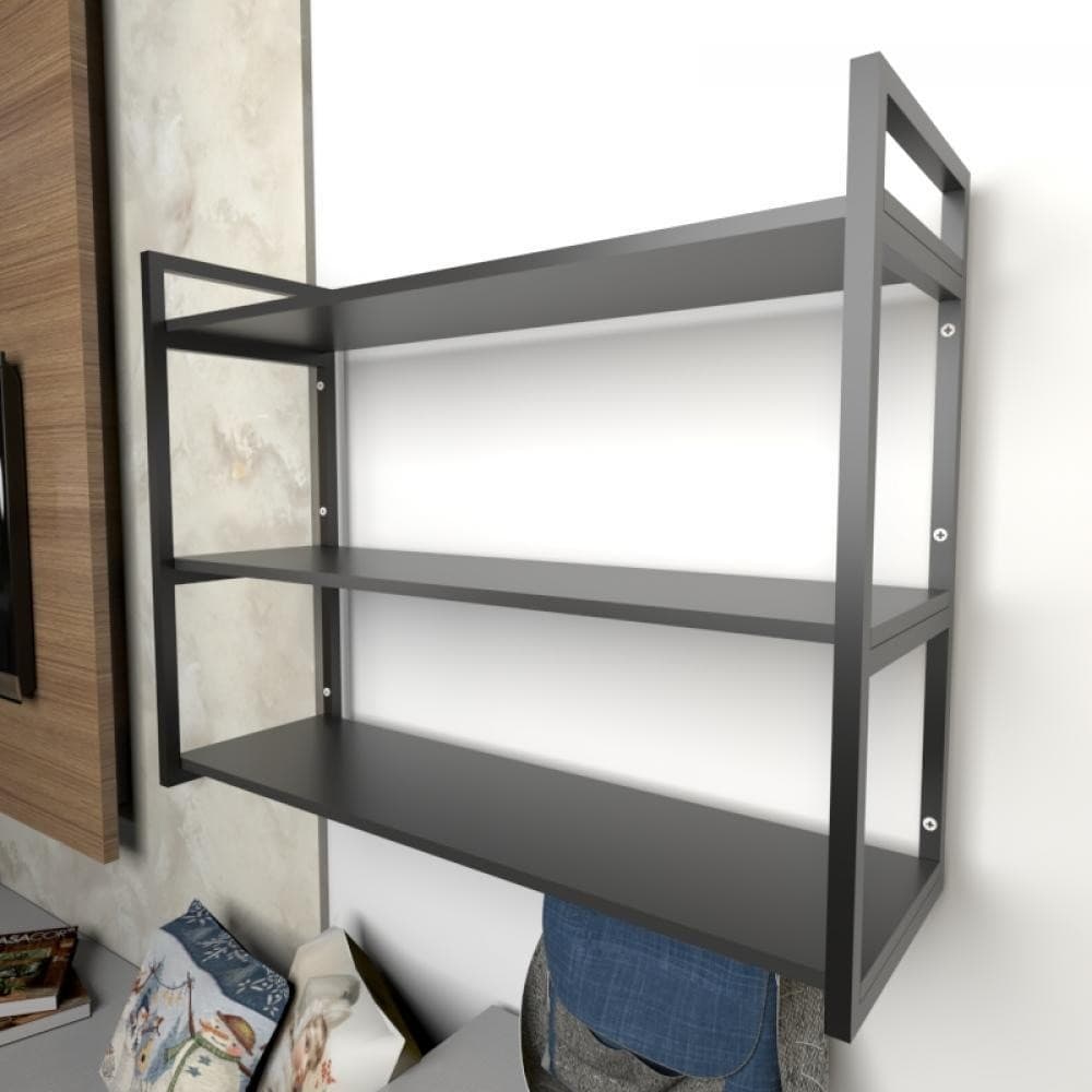 Prateleira industrial com três níveis cor preto 68x30x90 E-Nichos