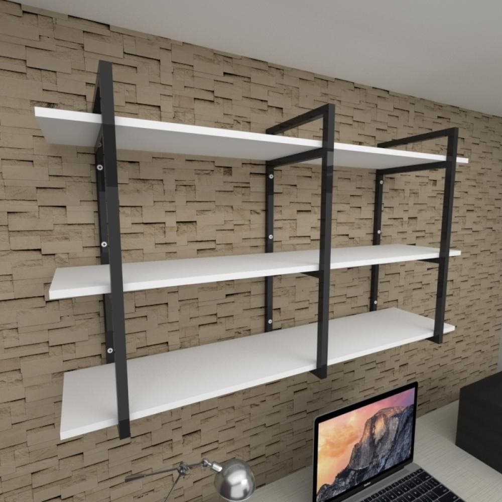 Prateleira industrial escritório aço preto 30cm branca ind12bes E-Nichos
