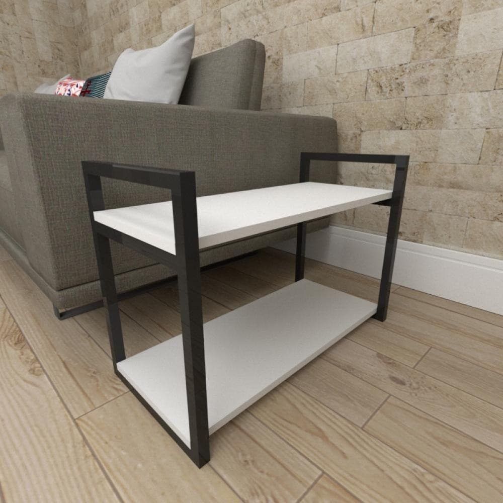 Mesa lateral sofá industrial aço preto prateleiras 30cm cor branca ind01bml E-Nichos