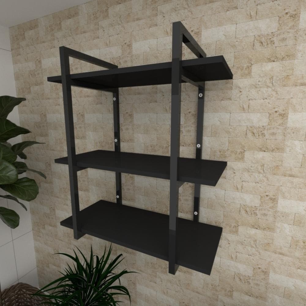 Prateleira industrial sala aço preto 30cm cor preto ind09psl E-Nichos