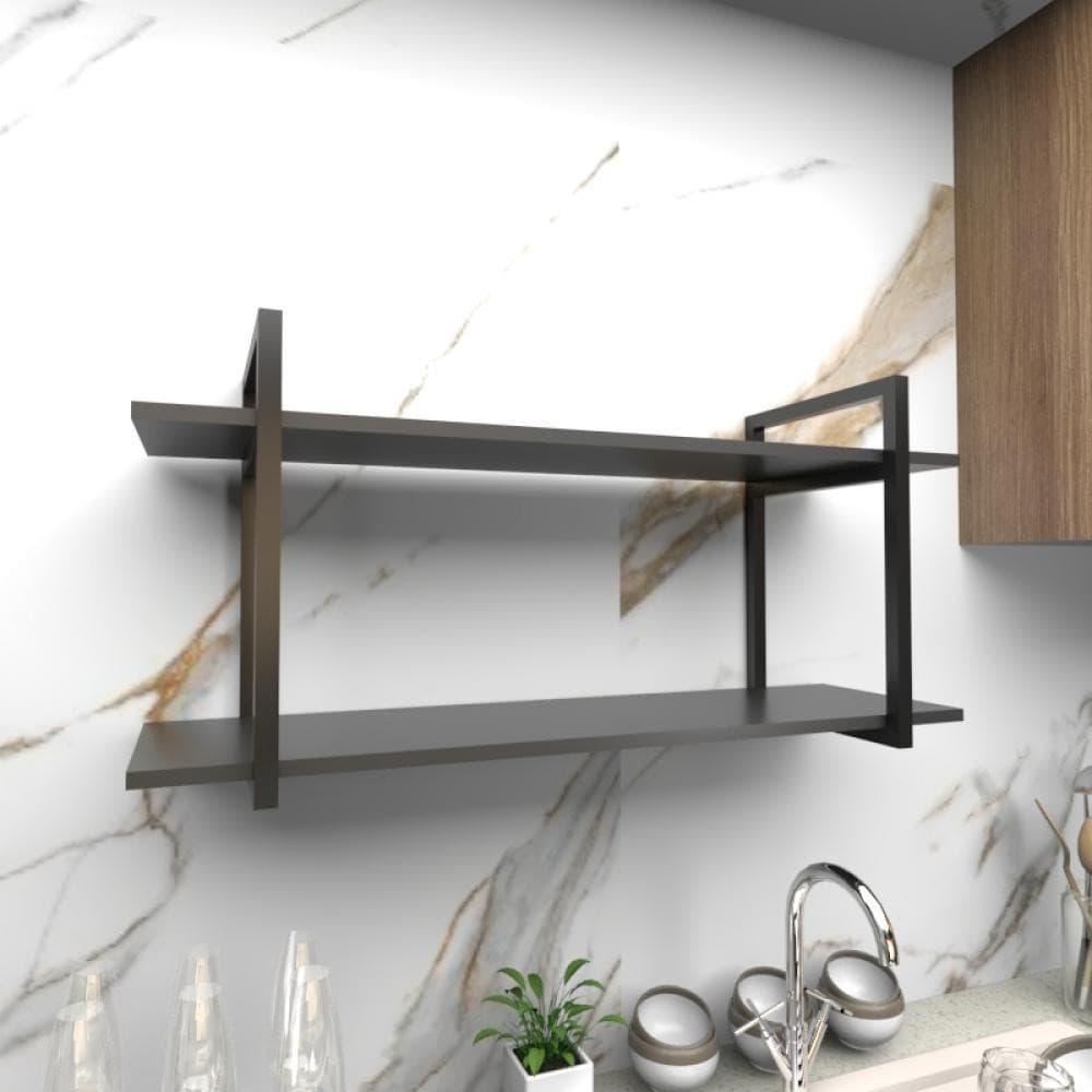 Prateleira industrial com dois níveis cor preto 43x28x92 E-Nichos