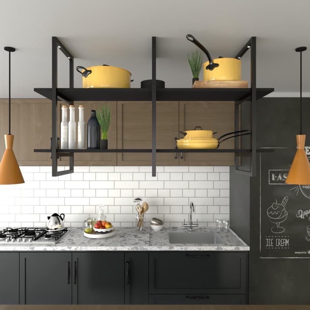 Prateleira Industrial Suspensa Teto Cozinha pratileira prateleira mdf nicho industrial nichos para cozinha Prateleira E-Nichos