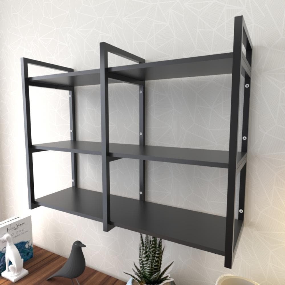 Prateleira industrial com três níveis cor preto 68x30x90 E-Nichos
