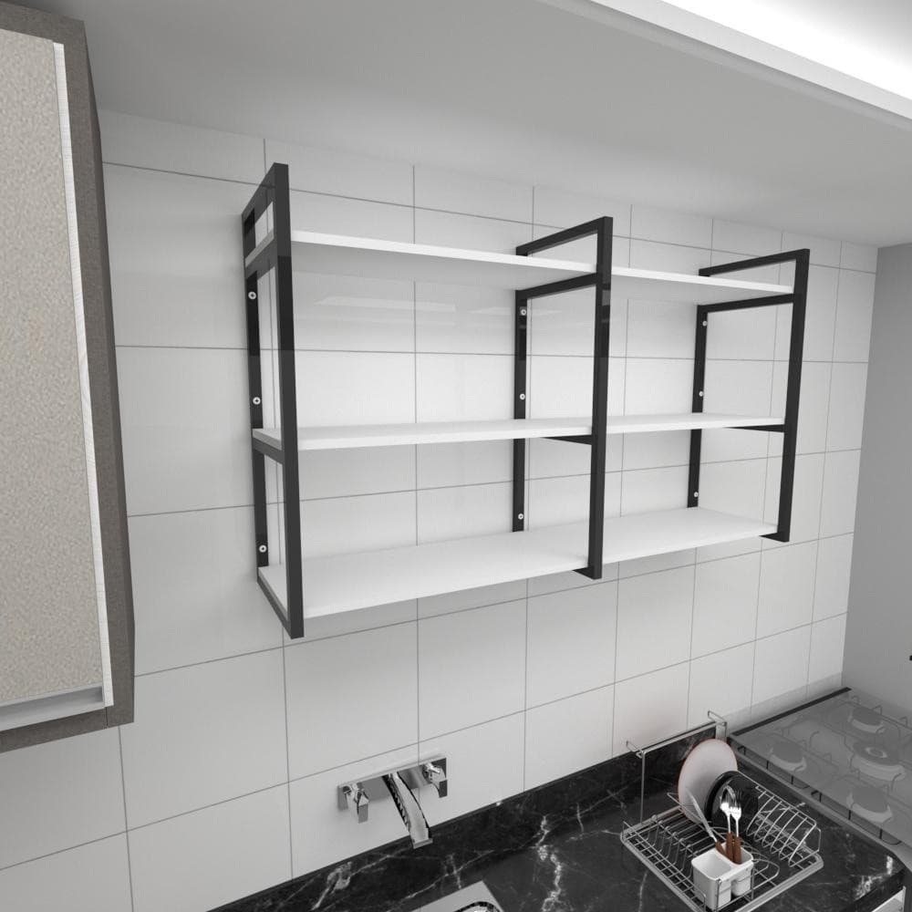 Prateleira industrialcozinha aço preto 30cm cor branca ind11bc E-Nichos