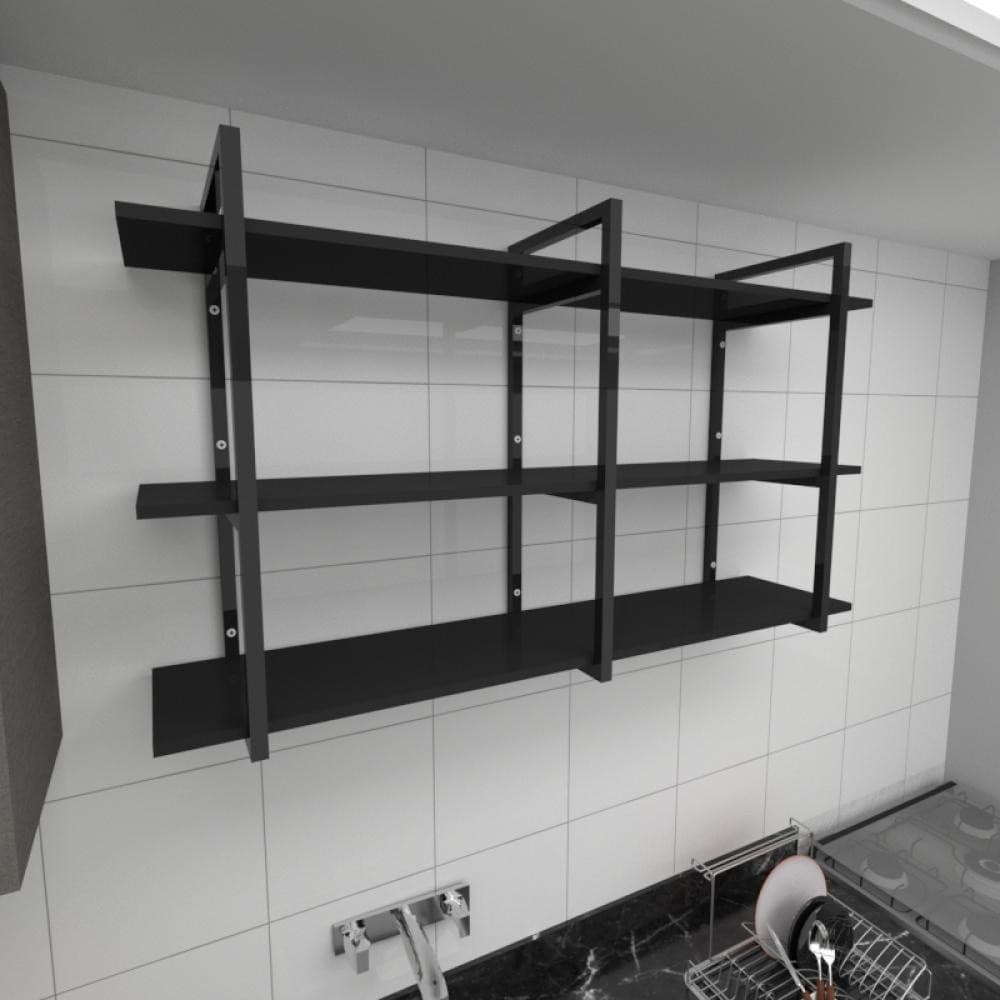 Prateleira industrial cozinha aço preto 30cm cor preto ind12pc E-Nichos