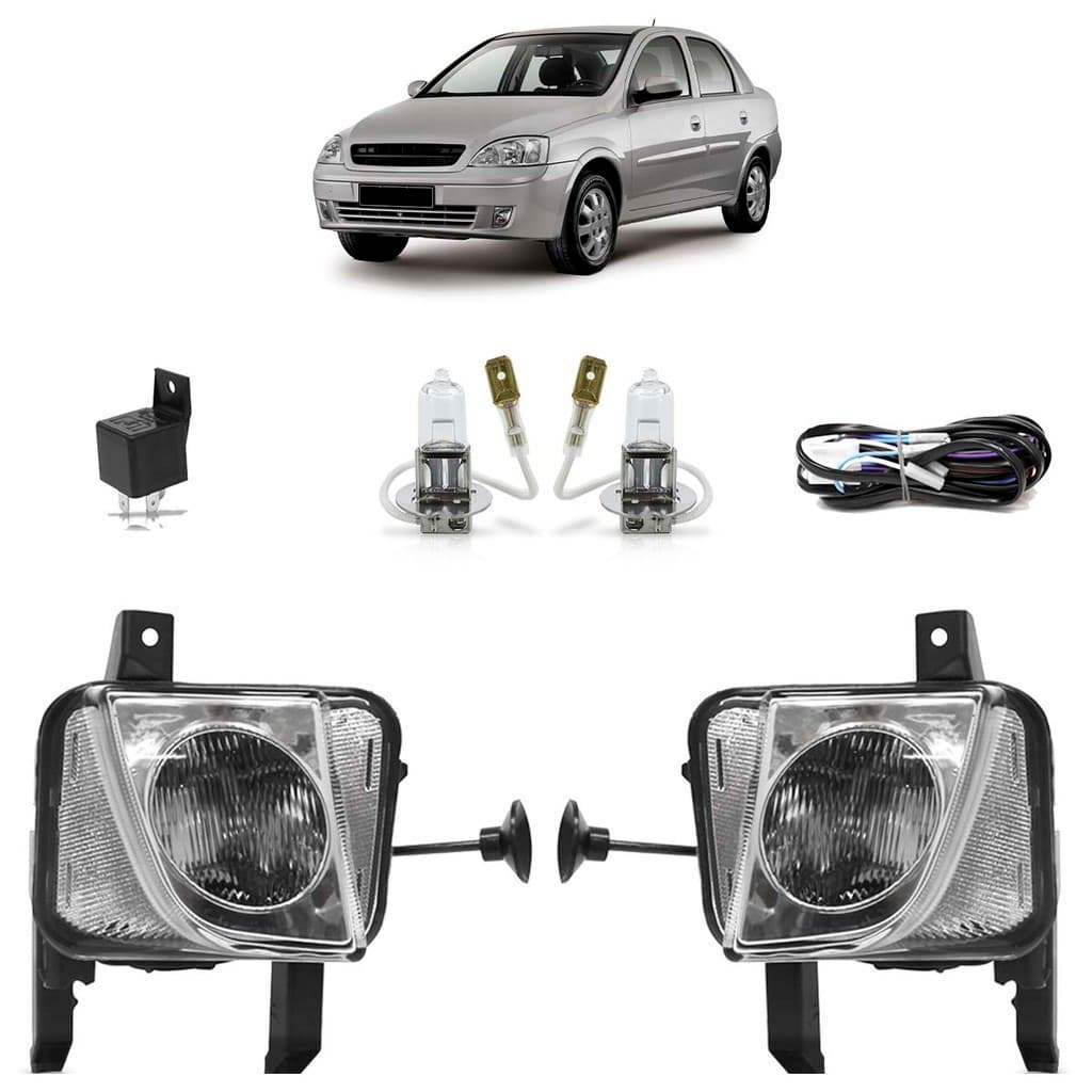 Kit Farol Milha Auxiliar Montana G1 2003 2010 Kit Par Farol Milha Auxiliar + Par Lâmpada Halógena Ge Lente Lisa Vidro