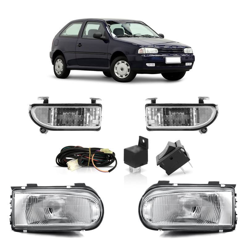 Par Farol Dianteiro Gol G2 Bola 1995 1996 1997 1998 1999 Máscara Cromada + Kit Farol De Milha Completo