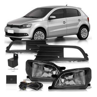 Kit Par Farol Milha Auxiliar + Par Moldura Milha Gol G6 2012 2013 2014 2015 2016 Preto