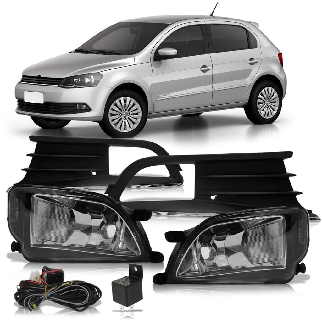 Kit Farol Milha Auxiliar + Par Moldura Milha Gol G6 20013 2014 2015 2016 Botão Modelo Universal Lente Lisa Acrilico
