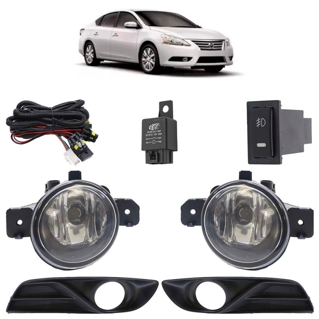 Kit Farol Milha Auxiliar Completo Sentra 2014 2015 2016 Com Furo Milha Preto Texturizado