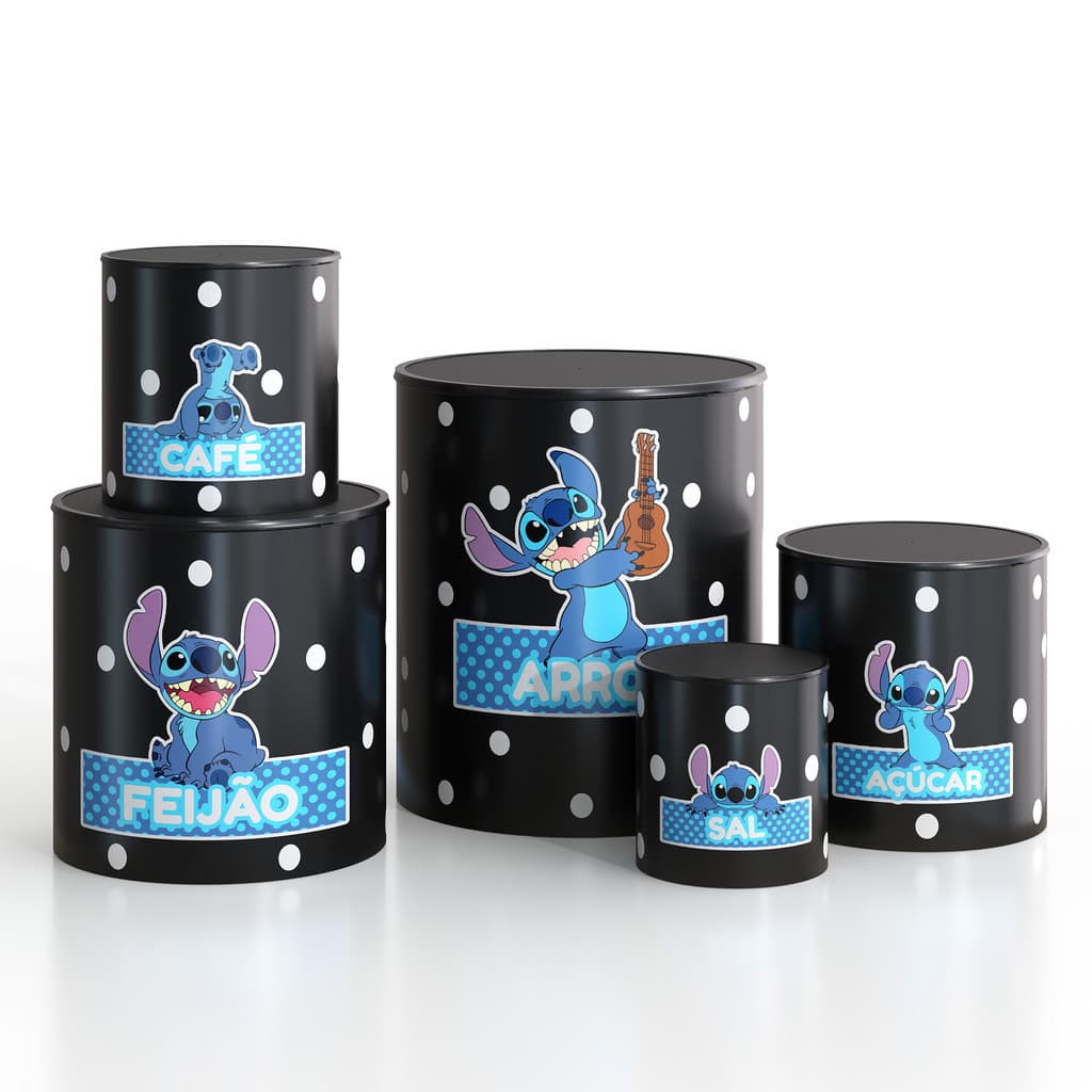 Kit Potes Porta Mantimentos Cozinha Plástico Decorado Stitch