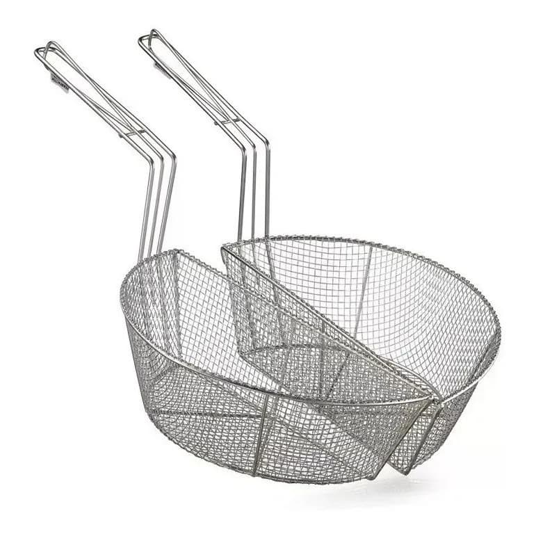Par Cesto Fritura Aramado Reforçado Metal Arame Peneira Meia Lua Direita Esquerda Fritadeira Redonda Skymsen