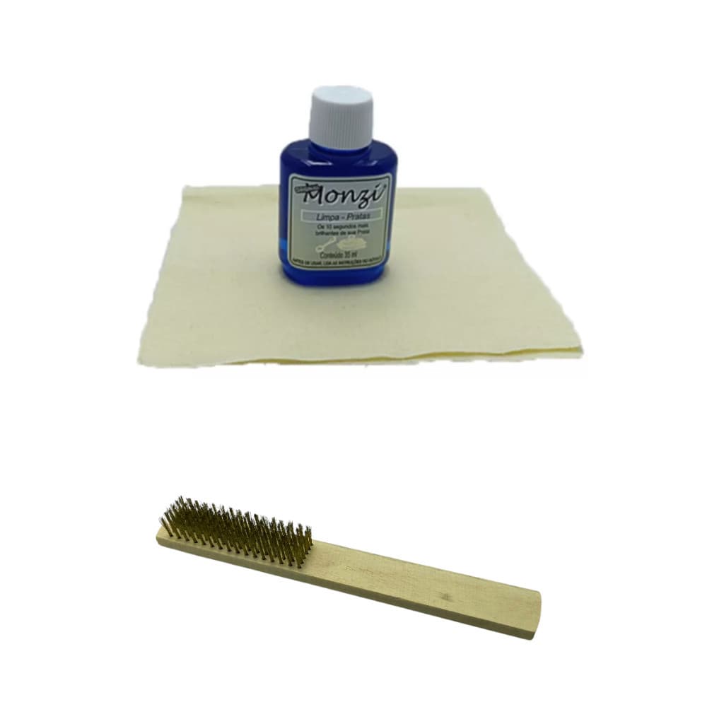 Kit Limpa Pratas 35ml + Flanela Mágica + Escova De Latão