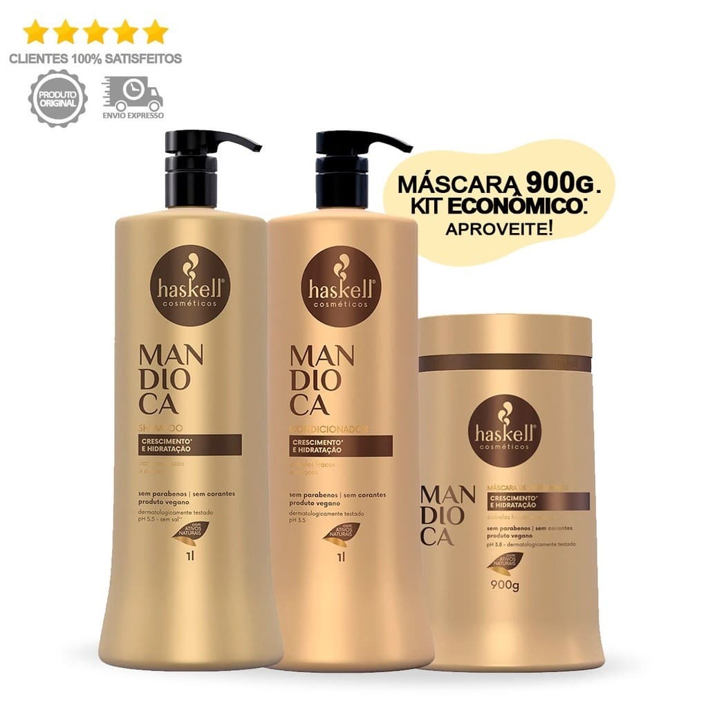 Kit Haskell Mandioca 3 Produtos Máscara de 900g
